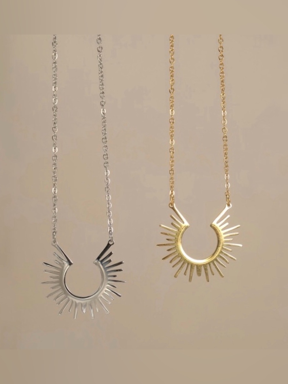 New Anthro Rays of Sunshine Sun Burst Boho Pendant Necklace ~ Golden Rays Silver